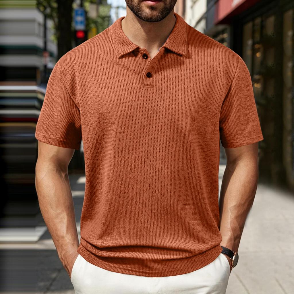 Men's Casual Polo Shirt Short Sleeve Striped Collar European Fit Lightweight Breathable Summer Top