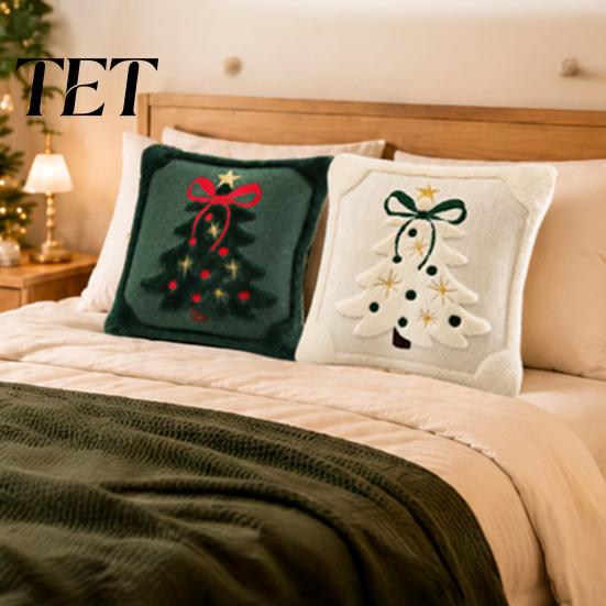 Winter Heimdeko Kissenbezüge Weihnachten Plüschkissenbezug, 3D Stickerei Design Weiche Kissenbezüge Abdeckung, Dekorative Kissenhülle für Feiertagssofa