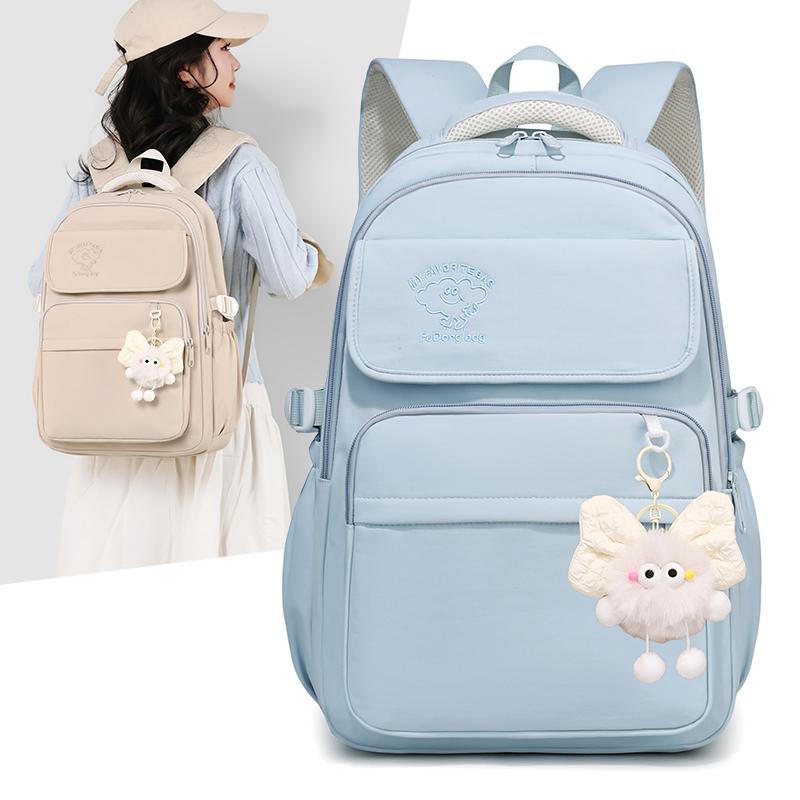 Large Capacity Student Schoolbag Women's Solid Color Backpack Multi-Compartment Wear-Resistant Backpack