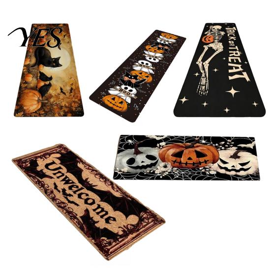 Halloween Themed Floor Rug Kitchen Rug, Pumpkin Bat Black Cat Non-slip Mat, Slip-resistant Mat Spooky Entrance Festive Decorative for Bedroom