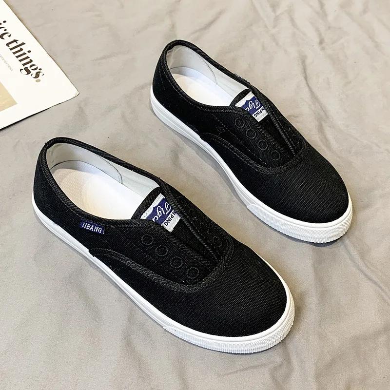 Mode Damen Canvas Weiße Schuhe Chaussures Flats Sneakers Jugend Mädchen Neu All Match Atmungsaktiv Slip-on Slipper