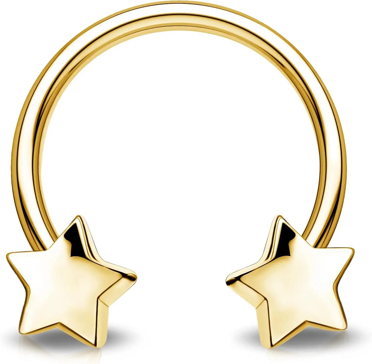 

Stainless Steel Star Heart Septum Piercing Nose Ring Cartilage Horseshoe Earring For Women Men Body Jewelry Punk Accessories Star&Nose Rings & Studs&Face золотой