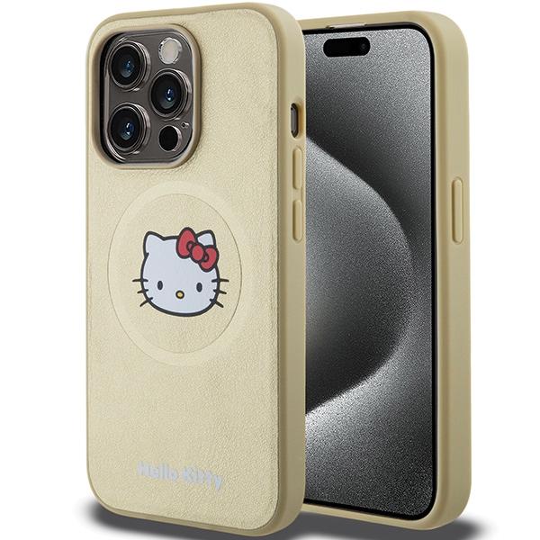 Etui do iPhone 13 Pro Max Hello Kitty MagSafe Skórzane Złote