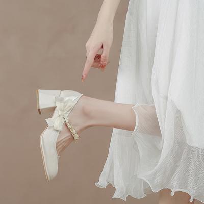 Vintage Mary Jane Schuhe Feenwind 2024 neu Frühling und Sommer Dame sanft dicker Absatz Brautjungfer Hochzeitsschuhe hoher Absatz einzelne Schuhe