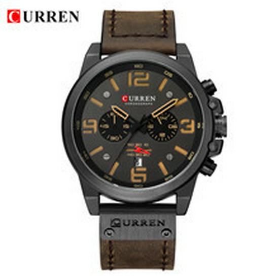 Curren 8314 Men's Multifunction Sports Watch with Six-Hand Calendar, Large Dial, and Leather Strap
