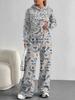 Pink Cherry Print European and American Autumn and Winter Casual Long-sleeved Suit Women's Hooded Sweater Trousers Two-piece Set