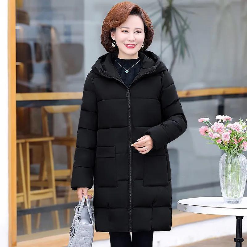 Women's Winter Puffer Cotton Padded Jacket Hooded Fleece Thick Parkas Warm Loose Long Overcoat Snow Coat Loose Female O