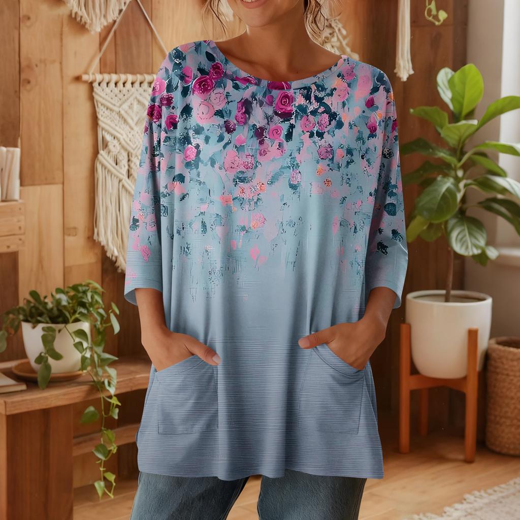 Damen 3/4-Ärmel Shirts Grafik-T-Shirts Shirts Lässige Basic-Tops Pullover