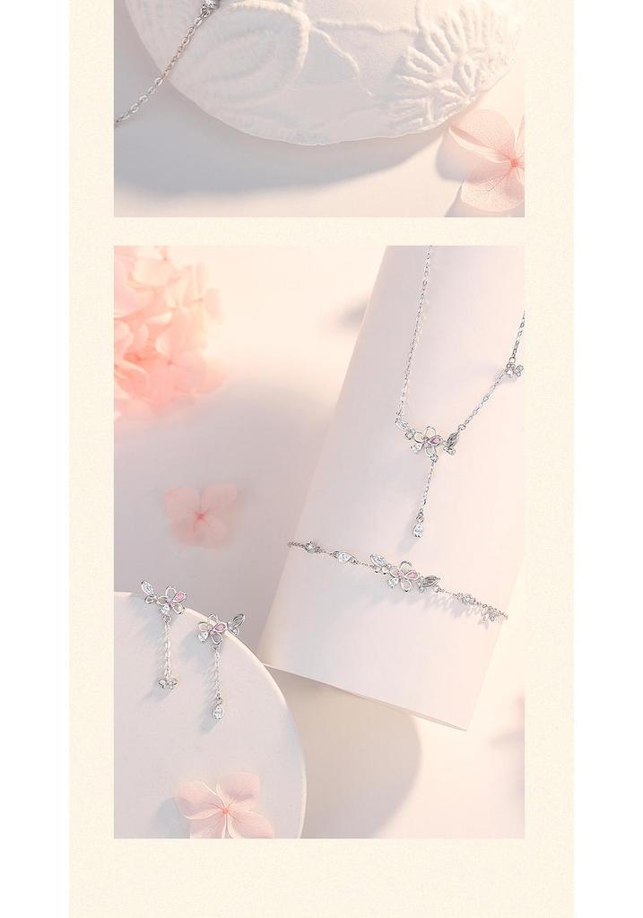 S925 Sterling Silver Cherry Blossom & Butterfly Bracelet for Women - Light Luxury Pink Series - Romantic Holiday Gift