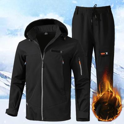 Men's Waterproof and Windproof Warm Polar Fleece Autumn and Winter Plus Velvet  Jacket Suit Soft Shell Cotton Outdoor Thick Style