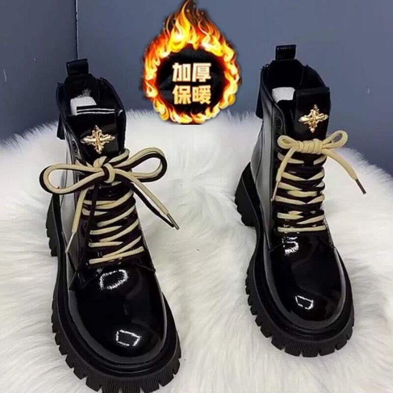 

Настоящие ботинки Мартин из мягкой кожи для женщин, европейские товары 2025, новая осенне-зимняя мода, средний каблук, толстая подошва, одинарные ботинки, британский стиль 41