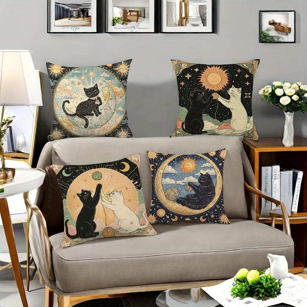 Tarot Cat Decorative Pillowcase, Ultra-soft Polyester Material Living Room Sofa Backrest Car Pillowcase Home Decoration
