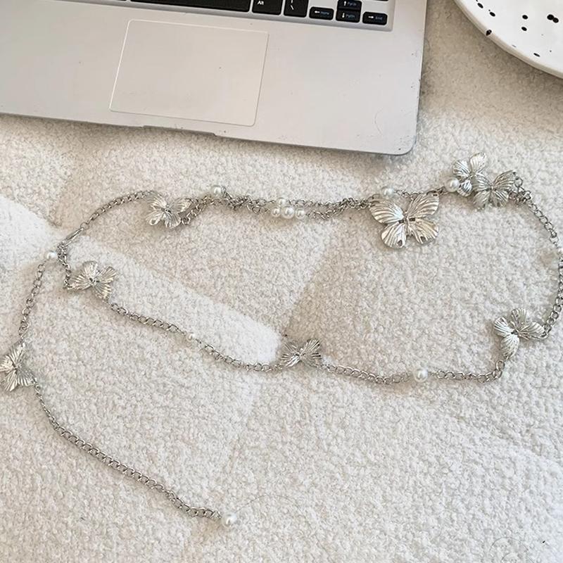 Fashion Multilayer Imitation Pearl Butterfly Waist Chain Women Retro Bohemian Ethnic Style Body Chains Dress Accessories Gifts