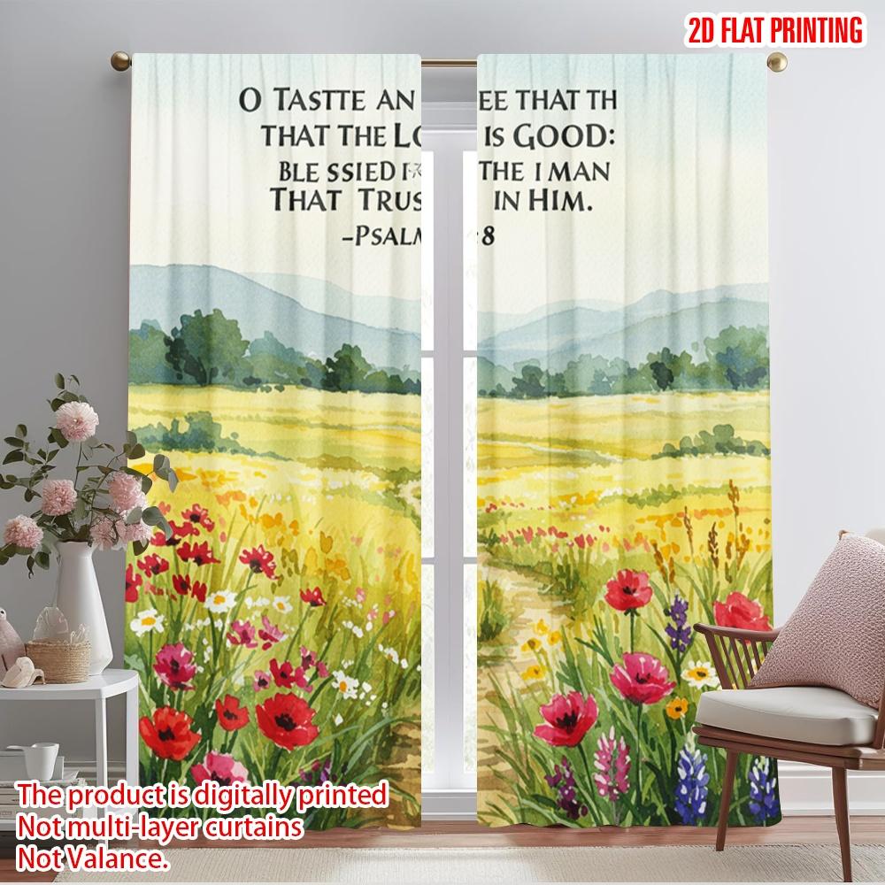 

2pcs 2D flat printing Drapes Blessed Man Trust Him Landscape 100% Polyester Without Electricity 0 for Festive Portraits and 52.50×116.00 CM 2pcs