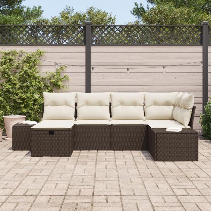 VidaXL Canapé de jardin 6 pièces avec coussins Marron en Poly Rotin 3359377