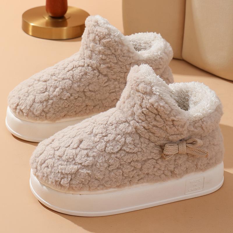 

Autumn and winter new couple cotton slippers velvet warm lamb wool home shoes non-slip thick-soled postpartum confinement shoes size 44-45 [Shoes are 1-2 sizes smaller]