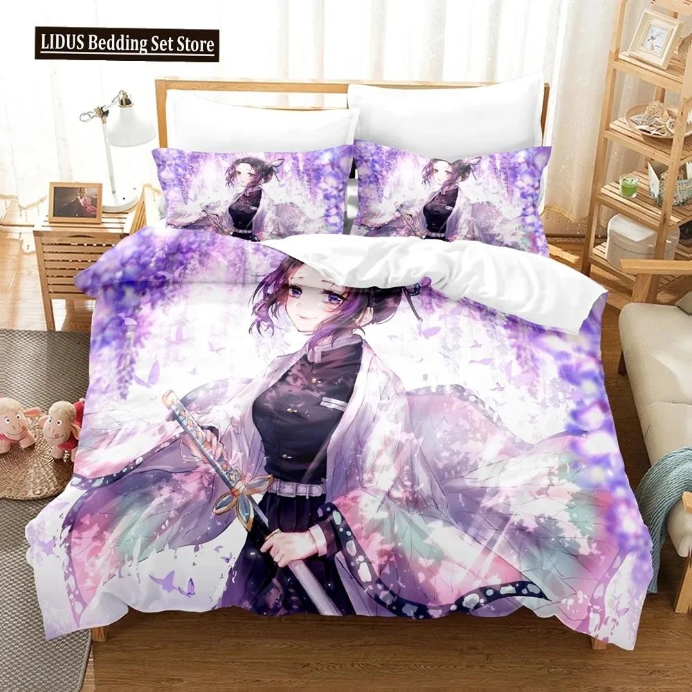 3D Print Kochou Shinobu Bed Anime Demon Slayer Bedding Set 200x200 Teens Boys Twin Single Queen King Full Duvet Cover Sets