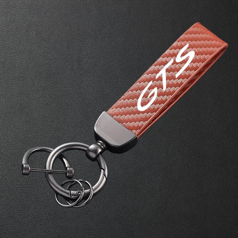 For Porsche GTS Cayenne Cayman Panamera Macan 911 718 928 901 930 Carbon Fiber Textured Leather Keychain Car Keyring