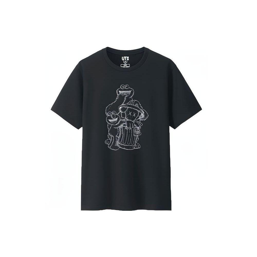 Uniqlo X Sesame Street X Kaws Collaboration Printed Short Sleeve Regular T-Shirt Unisex Tops Black 416157-02