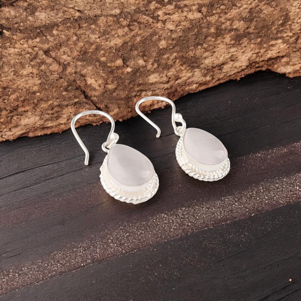 Selenite Gemstone 925 Fine Silver Jewelry Handmade Women Designer Earrings 1.40" EE-9-41