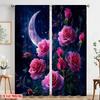 2pcs 2D flat printing Curtains Pink Roses and Crescent Fabric Without Electricity Birthday Party Use for New Year and Carnival
