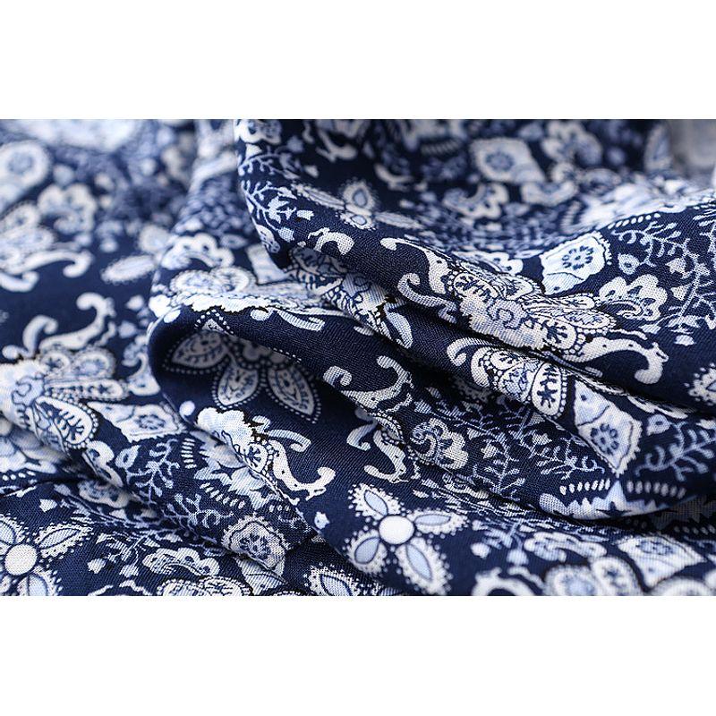 Export Export Tassel Lace-up Design Sense Ethnic Print Cotton Silk Shirt Thin Rayon Plus Size Women's Clothing