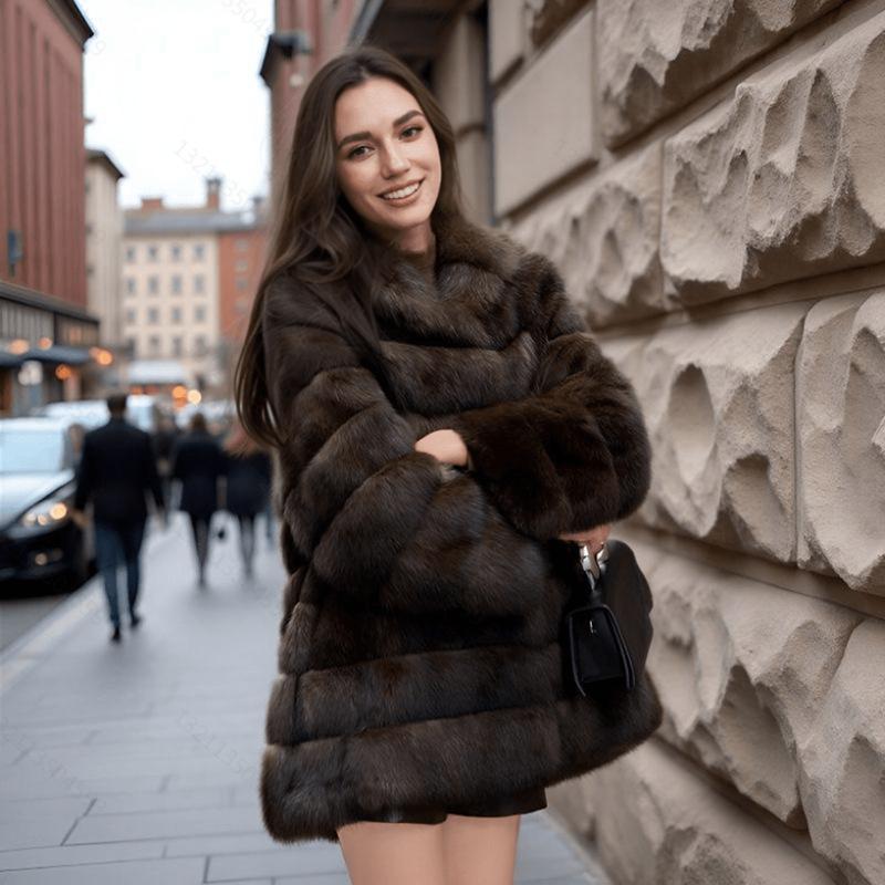 Cappotto da donna in pelliccia sintetica di visone Cappotto medio-lungo con cappuccio