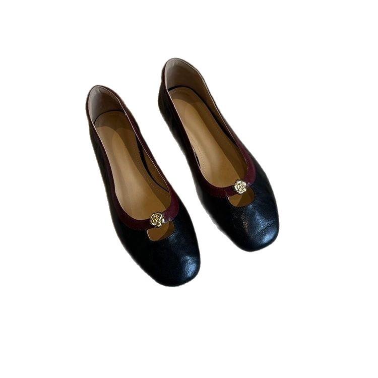 Autumn retro camellia one-pedal Mary Jane's new round-headed commuting light-mouth single shoes
