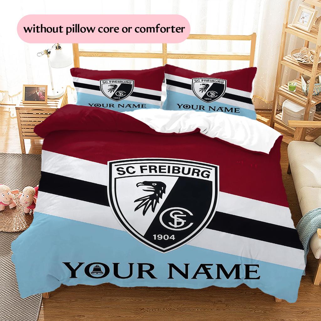 Custom Name SC Freiburg Pattern Bedding Quilt Set  Home Decoration  Gift (1 * duvet cover + 2 * pillowcase  without core)
