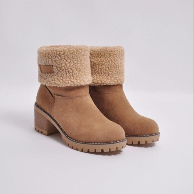Winter-Schneestiefel für Damen in Übergröße - Klobiger Absatz, Dicke Sohle, Lammwollfutter, Auf Lager