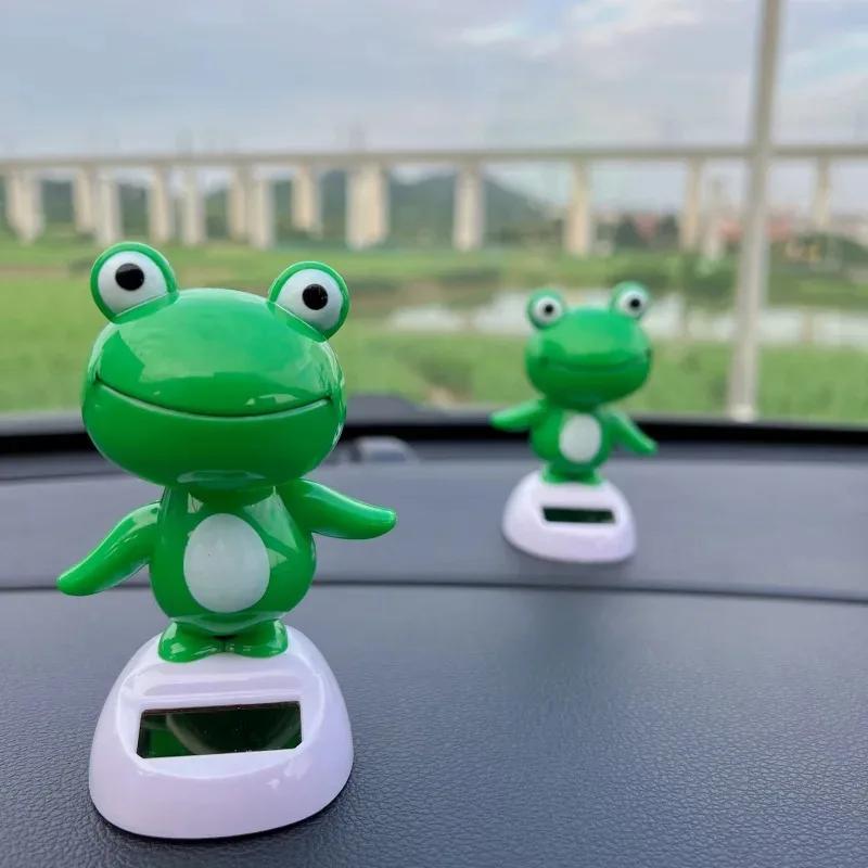 1-10PCS Cute Solar Powered Frog Car Dashboard Decor Animal Figurine Gift for Women Men Auto Interior Ornament Fun Desk Toy
