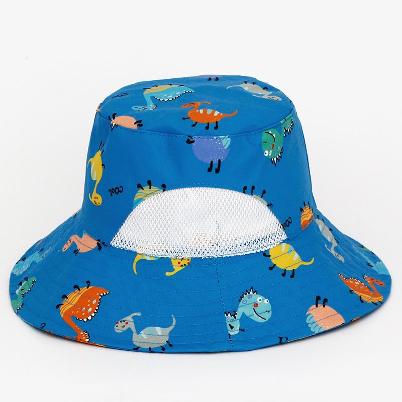 Kreativer Cartoon Kinder Fischerhut mit Aufdruck Student Outdoor Sonnenschutz Reise Beckenhut Baby Große Krempe Atmungsaktiver Sonnenhut