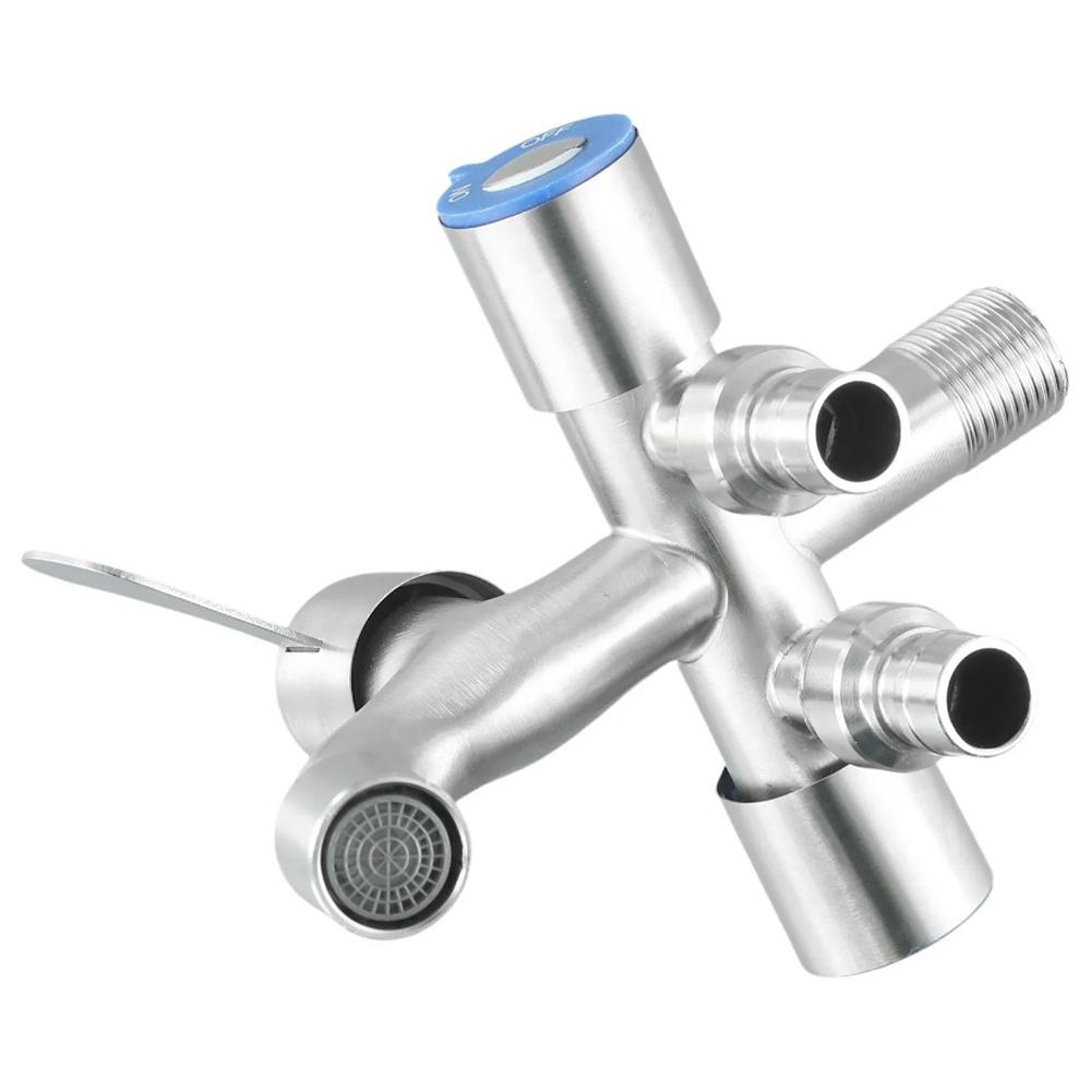 Stainless Steel Multi-function One Into Three Out Washing Machine Faucet Three Control Domestic Diverter Four-way Triangle Valve