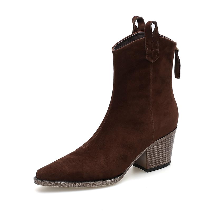 Fashion 2024 New Autumn Winter Genuine Leather Women Boots Fashion Pointed Toe Chelsea Boots Chunky High Heels Women Shoes Ankle Boots
