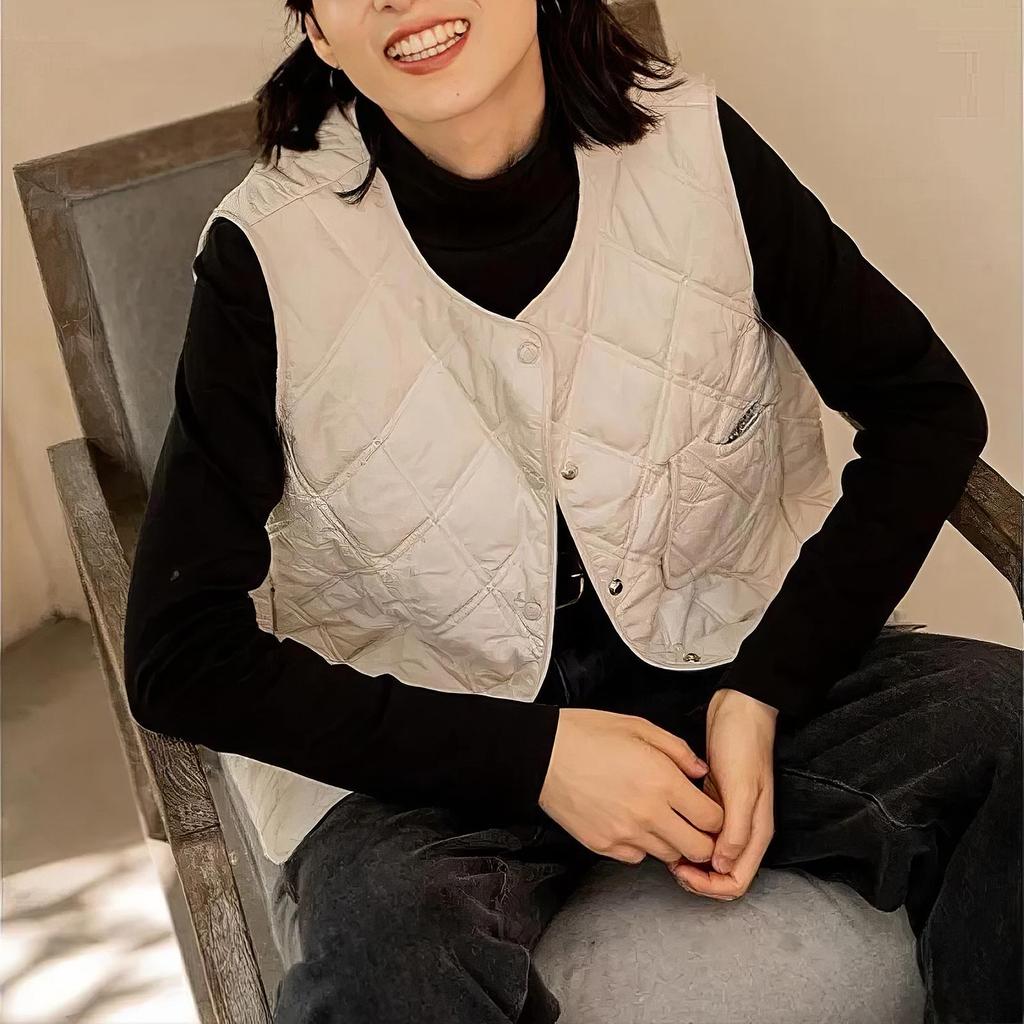 Chaleco Acolchado a Cuadros Diamante de Moda para Mujer Chaqueta Acolchada de Algodón