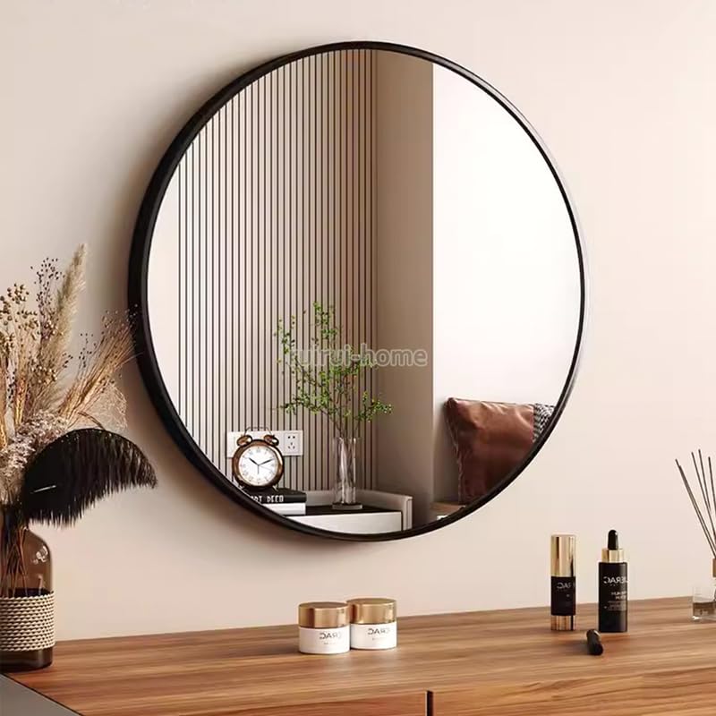 Round, Wall-mounted Bathroom Mirror with a Shatterproof Aluminum Frame, Perfect for Bathrooms, Vanity Mirrors, and Entryways. 70cm Diameter, Gold.