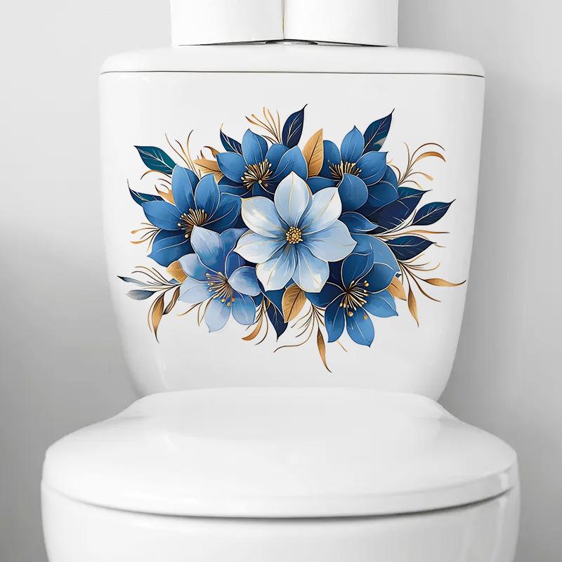 Fresh Watercolor Floral Leaves Toilet Wall Sticker Self-Adhesive Removable Waterproof for Bathroom Mirror Home Decor Art