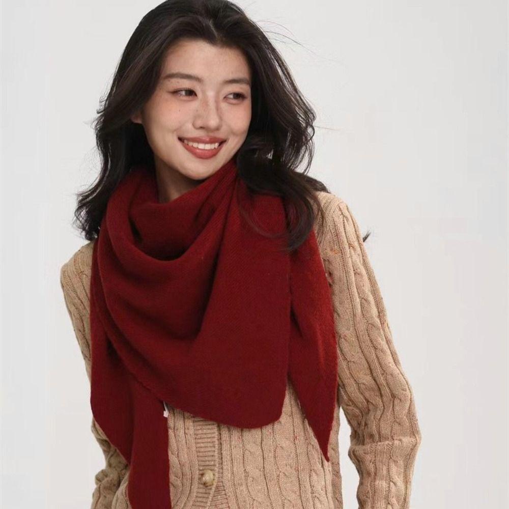 Solid Color Triangle Shawl Striped Cross Scarves Retro Large Wraps Clothing Accessories