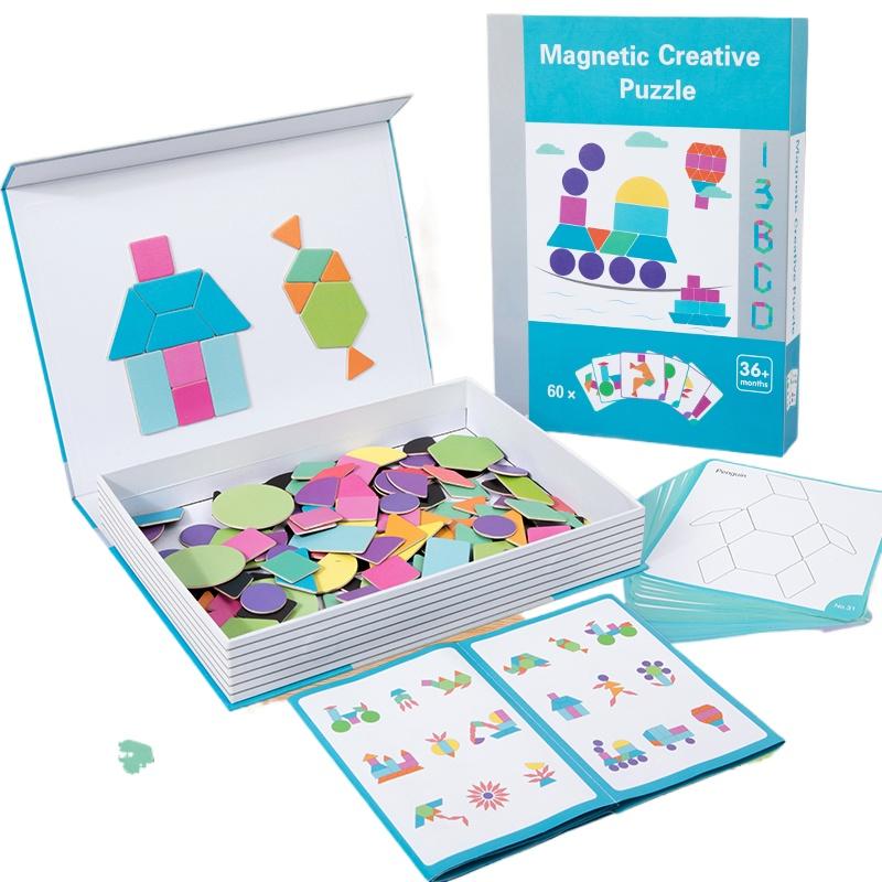 

Геометрический магнитный пазл Сортер форм Деревянные блоки Развивают воображение Безопасные магнитные пазлы Деревянный танграм Геометрический