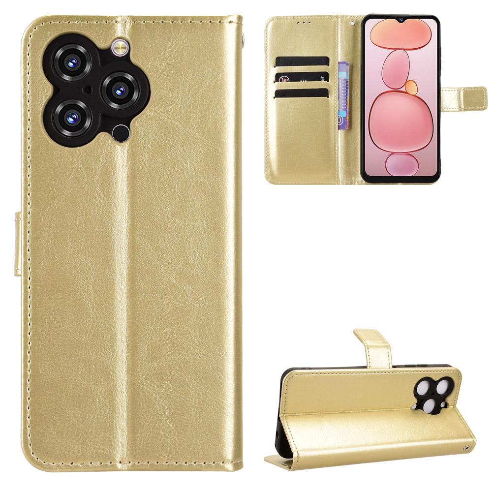 For Oukitel C3 PU Leather Case with Strap Crazy Horse Texture Phone Wallet Cover