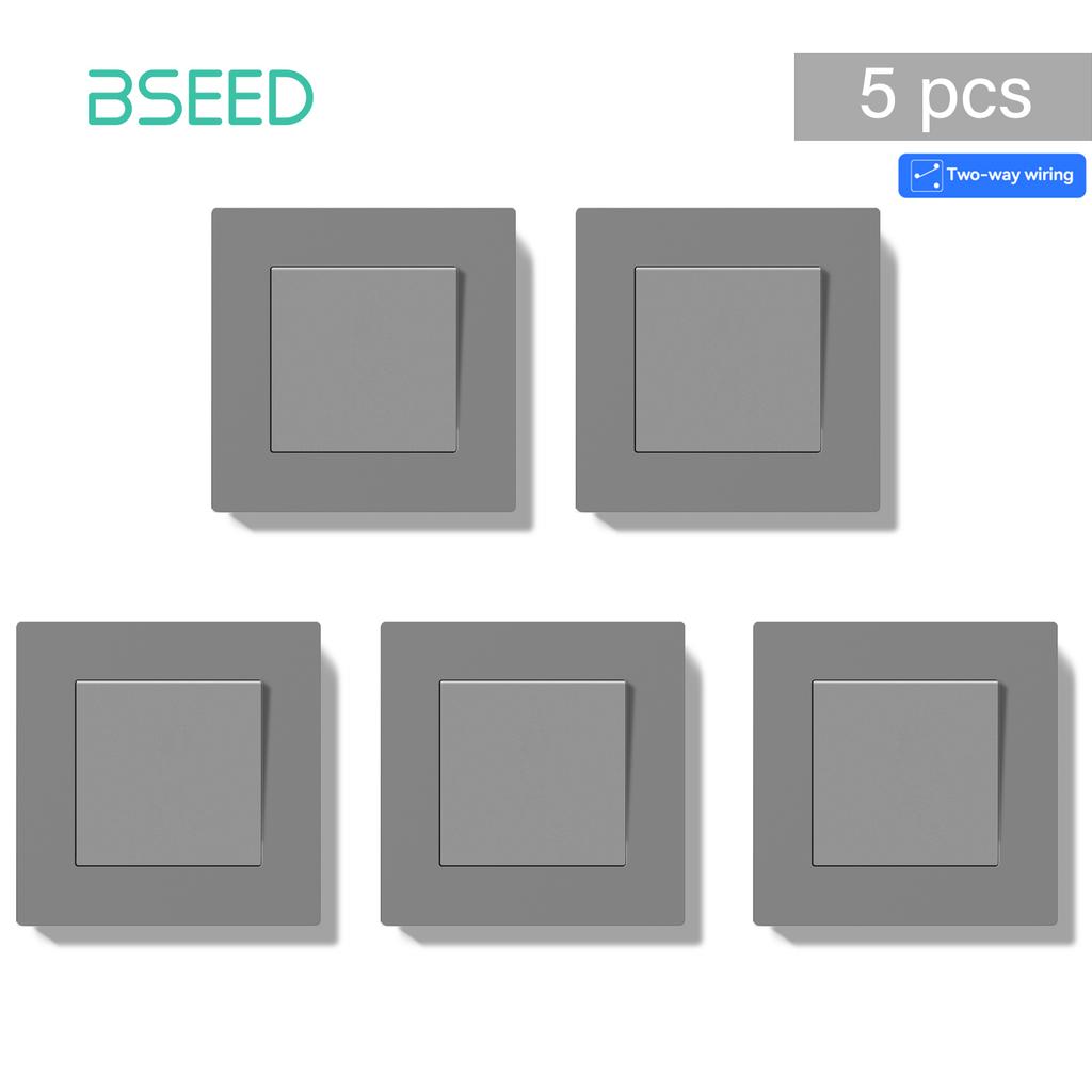 Bseed 1/2 Gang 2 Way Push Button Switch with Indicator Lamp 5 pieces/Set EU Standard Home Plastic Switch Black White Golden Gray