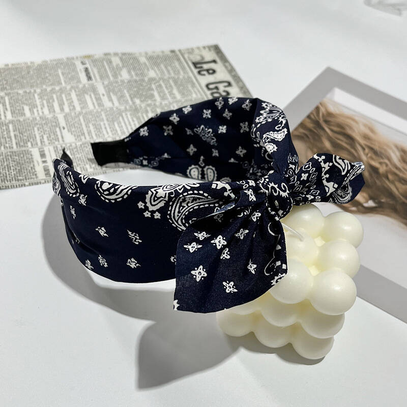 Boho Bow Print Headbands for Women Wide Brimmed Hairbands Vintage Elegant Hair Hoop Cross Knot Headwear Girls Hair Accessories