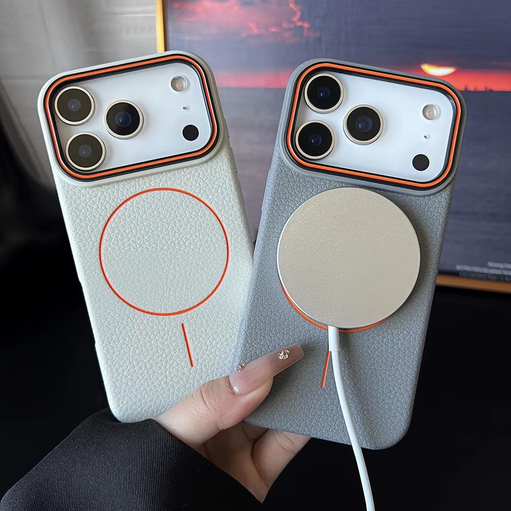 Frosted Hit Color Lichee Pattern Phone Case For iPhone 17 Pro Max Air 14 15 Plus 12 13 16 Pro For MagSafe Wireless Charger Cover