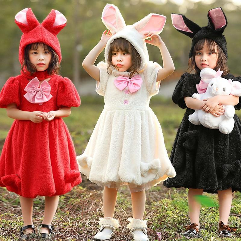 Costume da Coniglio per Bambini Festa Esibizione sul Palco Outfit da Coniglietto Rosso Bianco Nero 3-8 Anni