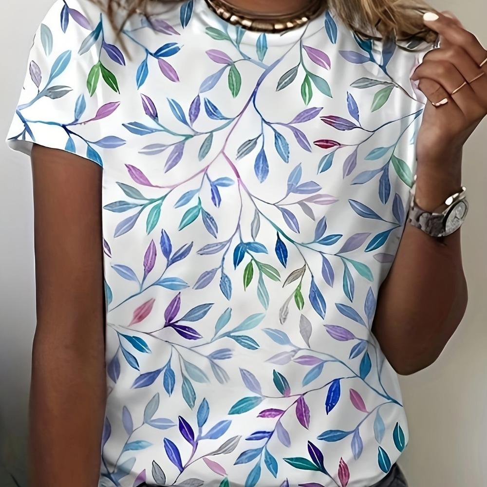 Elegant, Fashionable And Fresh Floral Print Summer Round Neck Women's Slim T-shirt Summer Casual Versatile Women's 2K Top