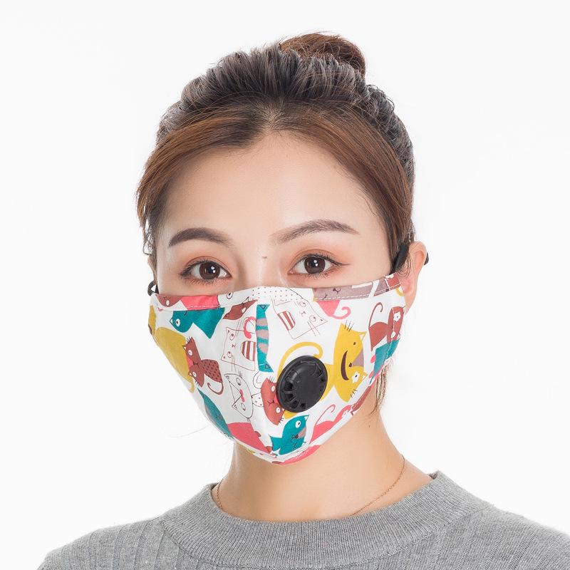Unisex Black Cartoon Cotton Winter Mask with PM2.5 Anti-Smog and Dust Filter