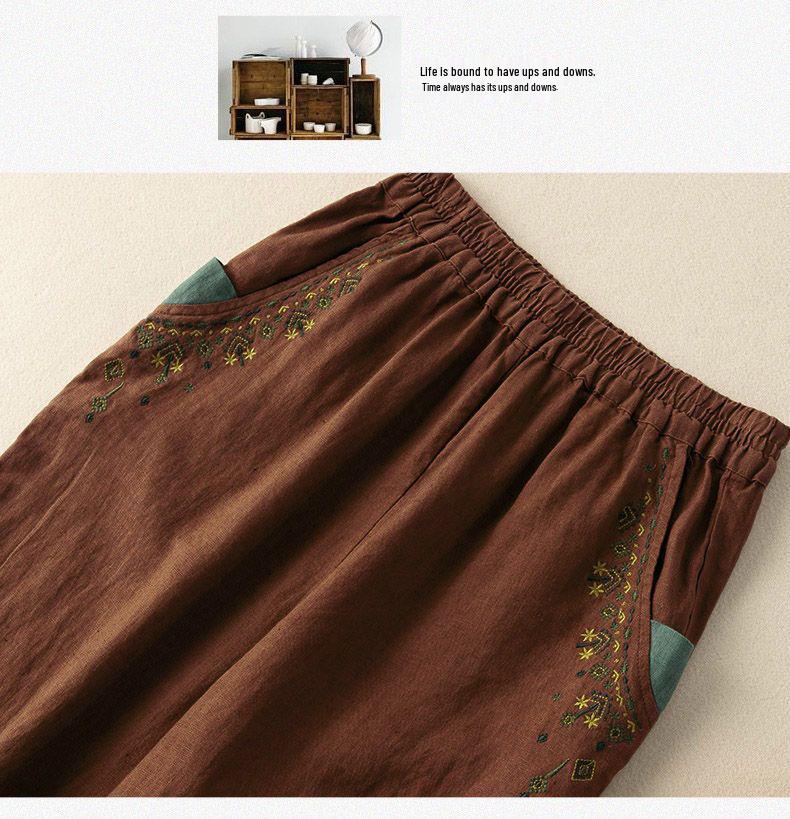Women's Retro Embroidered Cotton-Linen Carrot Pants: 2024 Loose Harem Style for Spring, Summer, and Autumn