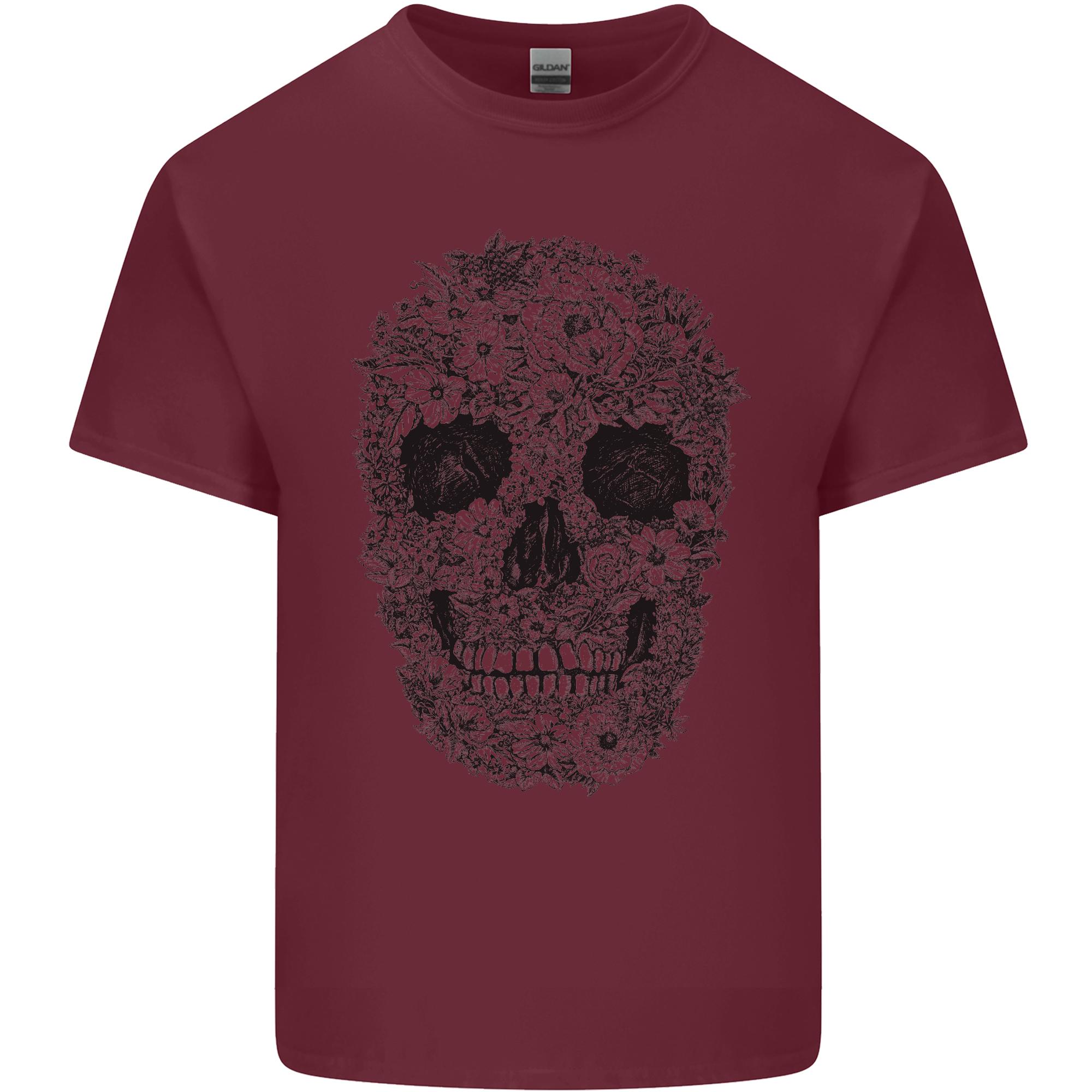 A Skull Made of Flowers Gothic Rock Biker Unisexs Light Cotton TShirt S