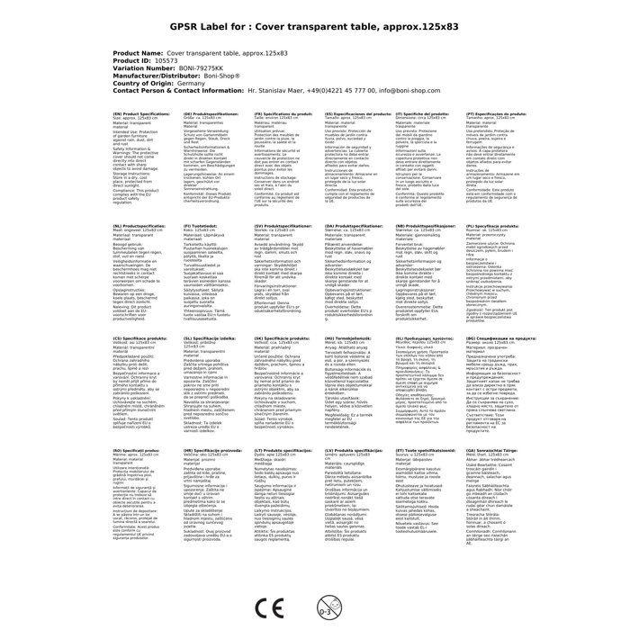 Transparent Protective Cover for Table, Approx.. 125x83