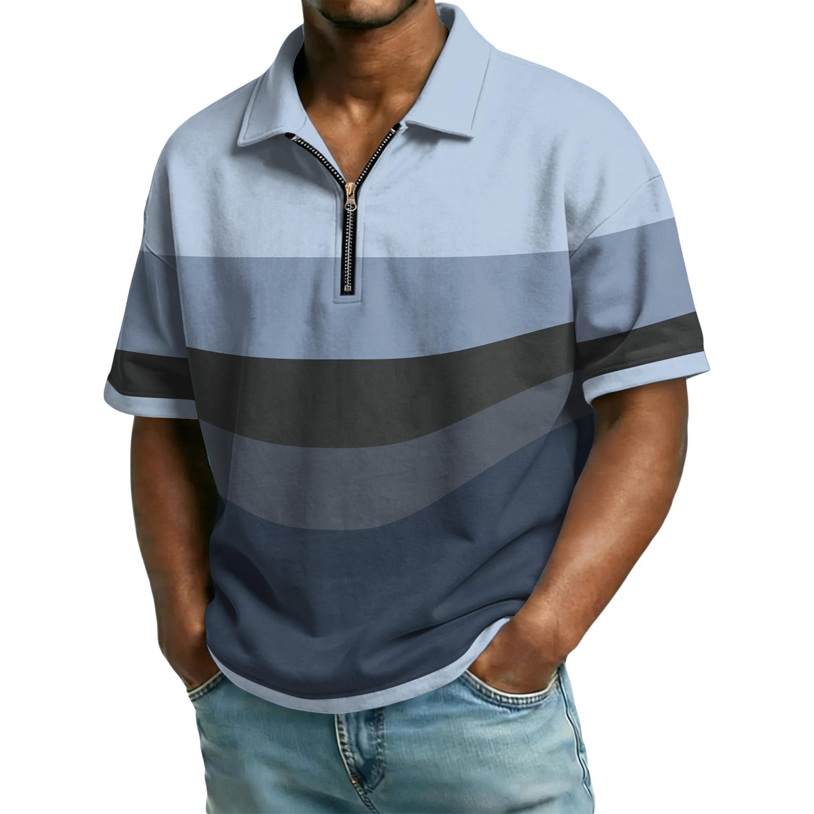 

Men s Casual Collared Zipper Neck Short-Sleeve Top XXXL світло-синій колір